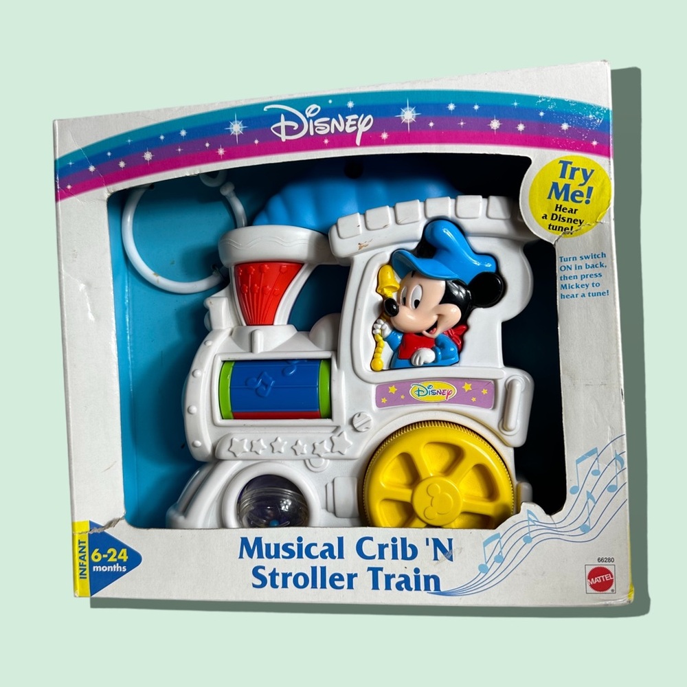 Vintage New In Package Disney Mickey Mouse Musical Crib ‘N Stroller Music Train